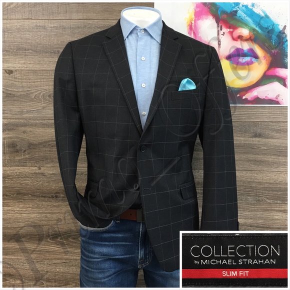 Collection Mens Blazer Sport Coat Two Button‎ Casual Jacket Size 46R Wool Suits - Picture 1 of 13